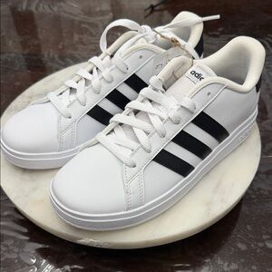 Adidas Classic White and Black Striped Sneakers